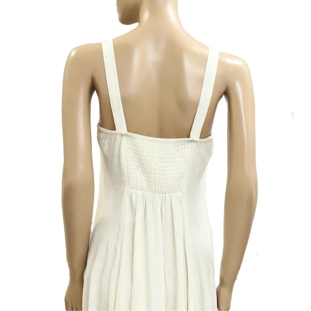 Free People What A Breeze Midi Dress Buttondown Smocked Sleeveless XS 281609